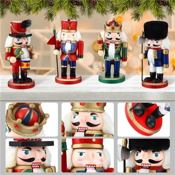 4 Pcs |  Decorative Nutcracker  |  6.3 Inches Handmade Wooden Figures Soldier - Picture 2 of 7
